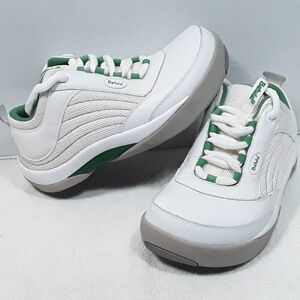 RARE NWT Women’s Birkenstock Betula Fussbett Sneakers, White, Leather, Green 7.5